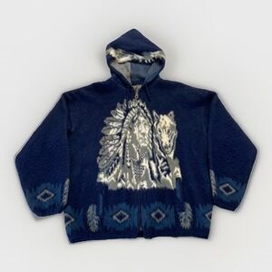 Tejidos Ruminahui Hoodie‎ Mens XL Wolf Native American Wool Vintage Blue